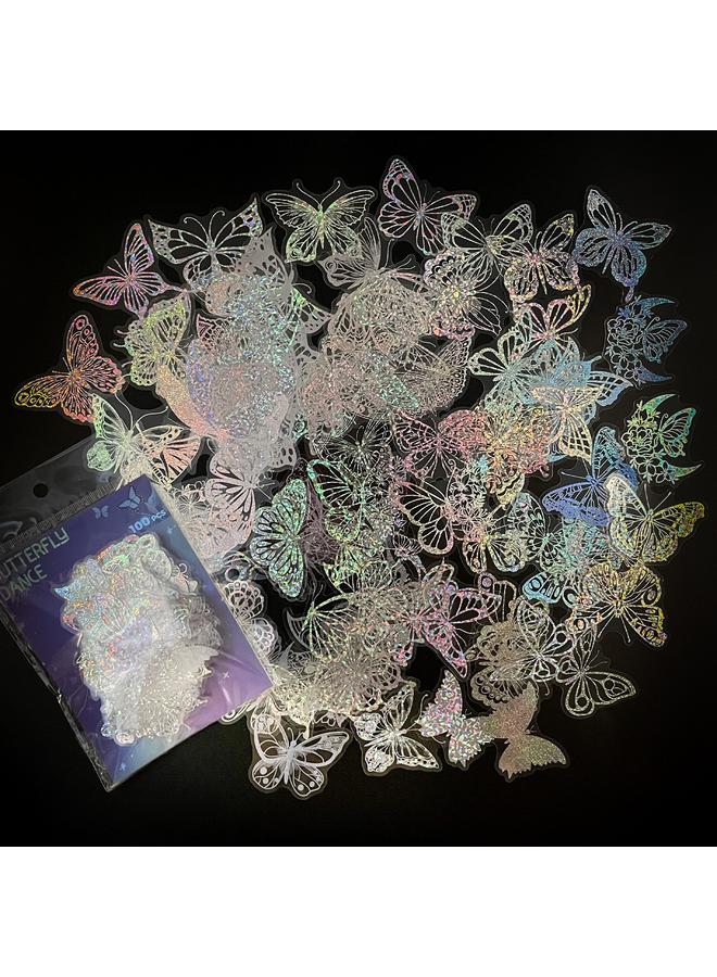 الأزرق جي دبليو 100 ملصقات ليزر الفراشة الشفافة Holographic Stickers PET ملصقات الليزر الإبداعية الرجعية - Image 3