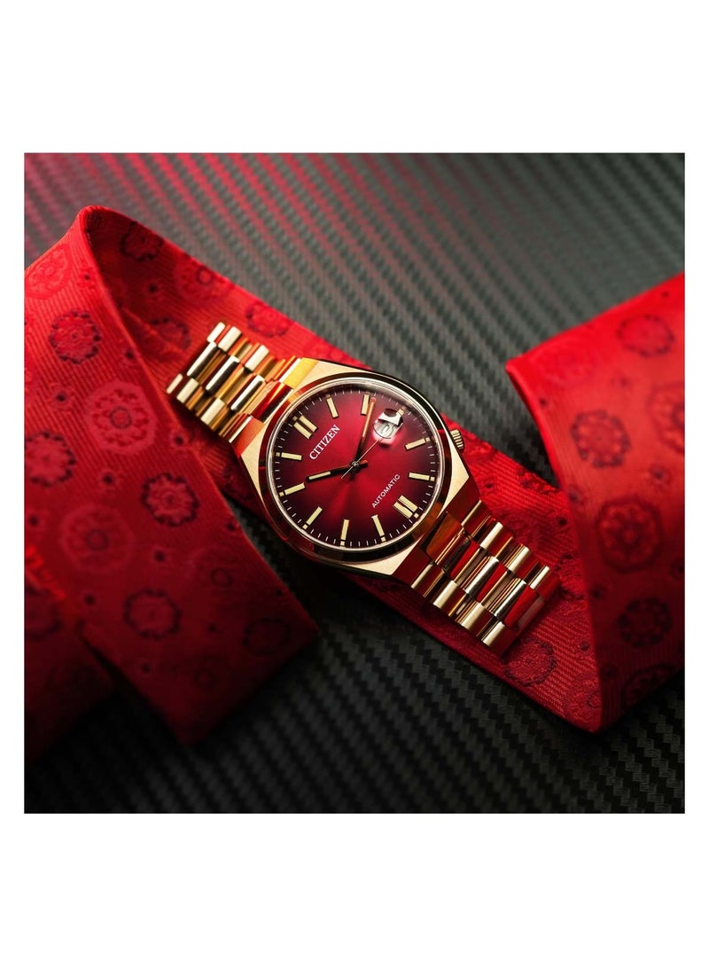 سيتيزن ساعة سيتيزن للرجال اتوماتيك NJ0153-82X هيكل من الستانلس ستيل مطلي بالذهب الوردي ومينا باللون الأحمر - Image 3