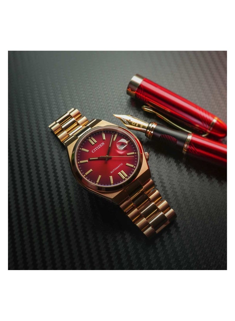 سيتيزن ساعة سيتيزن للرجال اتوماتيك NJ0153-82X هيكل من الستانلس ستيل مطلي بالذهب الوردي ومينا باللون الأحمر - Image 4