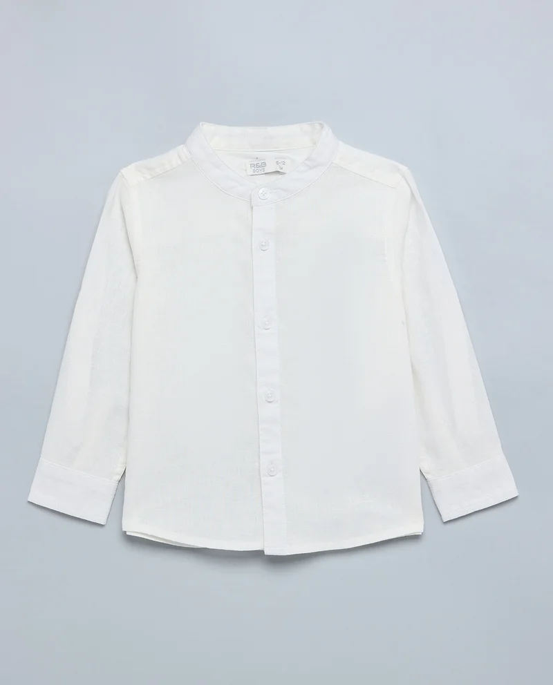 R&B Solid Shirt with Mandarin Collar and Long Sleeves