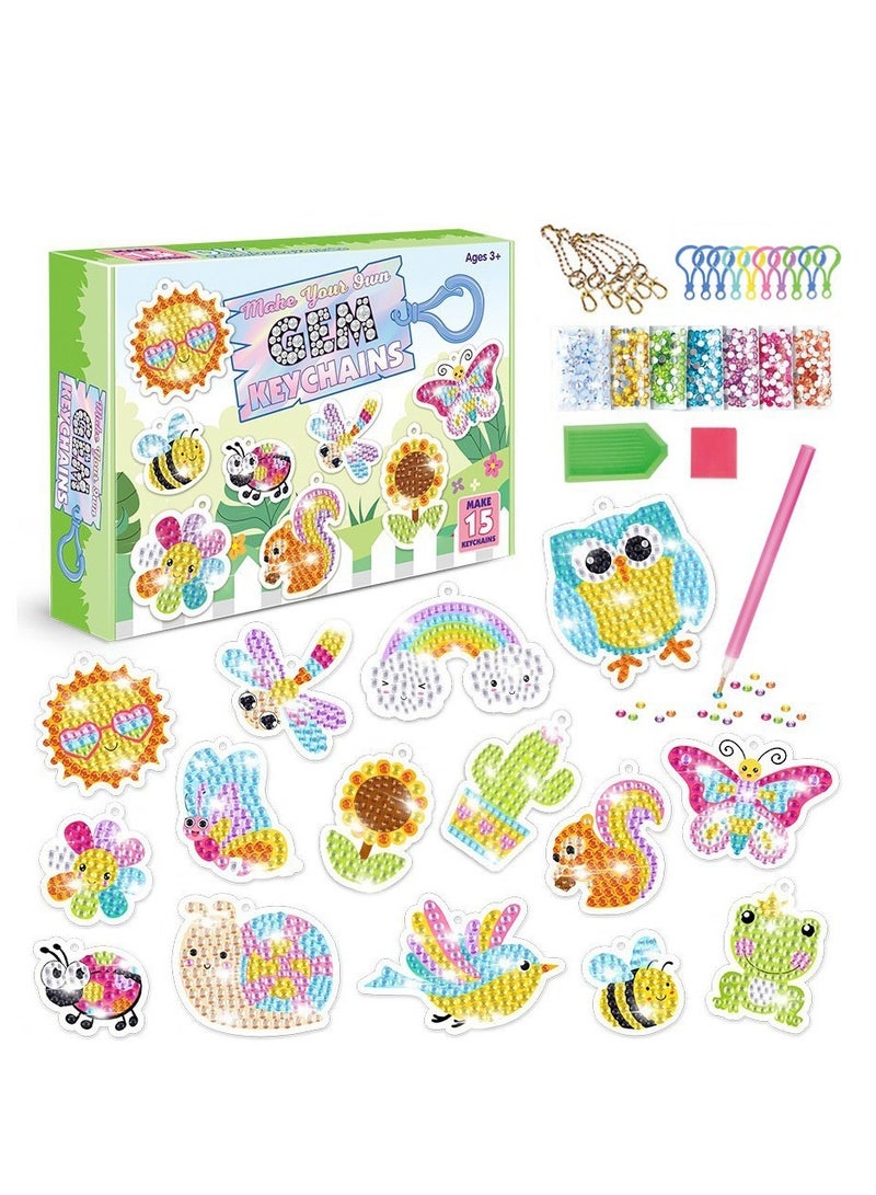 Loquat Diamond Painting Kit with Keychains Make Your Own GEM Keychains Acrylic Paint Art Kit for Kids - Image 1