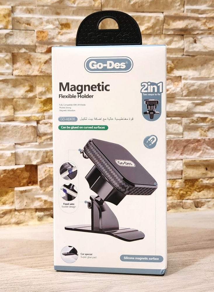 GO-Des GD-HD635 2in1 Magnetic Car Phone Holder Mount - 360 Degree Adjustable Head Dashboard and Air Vent Mount - Image 2