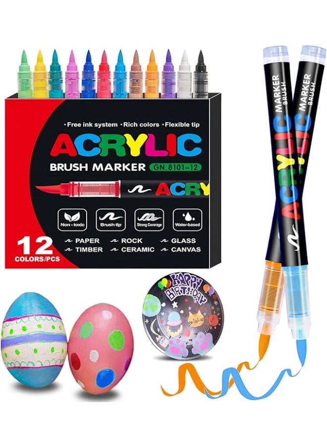 general 12 Colors acrylic paint Pens Soft Brush Tip Acrylic Markers Quick-Drying Waterproof Acrylic paint Markers for Canvas Wood Ceramic Stone and DIY Art Crafting - Image 1