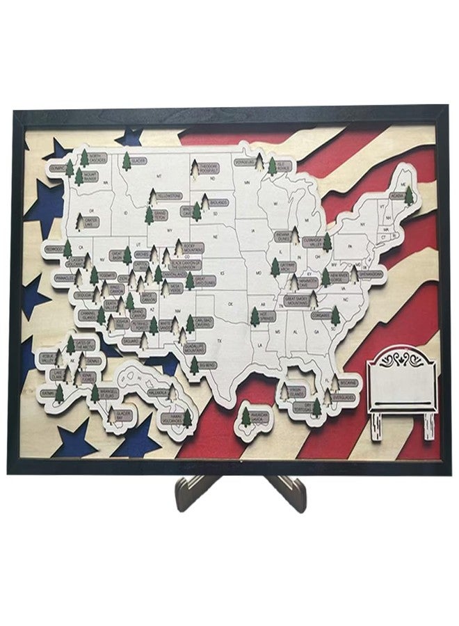 Aisikoo US National Park Wood Map Tracker with US Flag Background - National Park Checklist Travel Map Gift for Family - Image 1