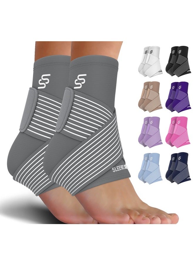 SS SLEEVE STARS Brace for Women & Men, Plantar Fasciitis Relief for Ankle Compression Sleeve With Support Strap, Tendonitis, Sprain And Heel Protector - Pair And Gray  - Image 2