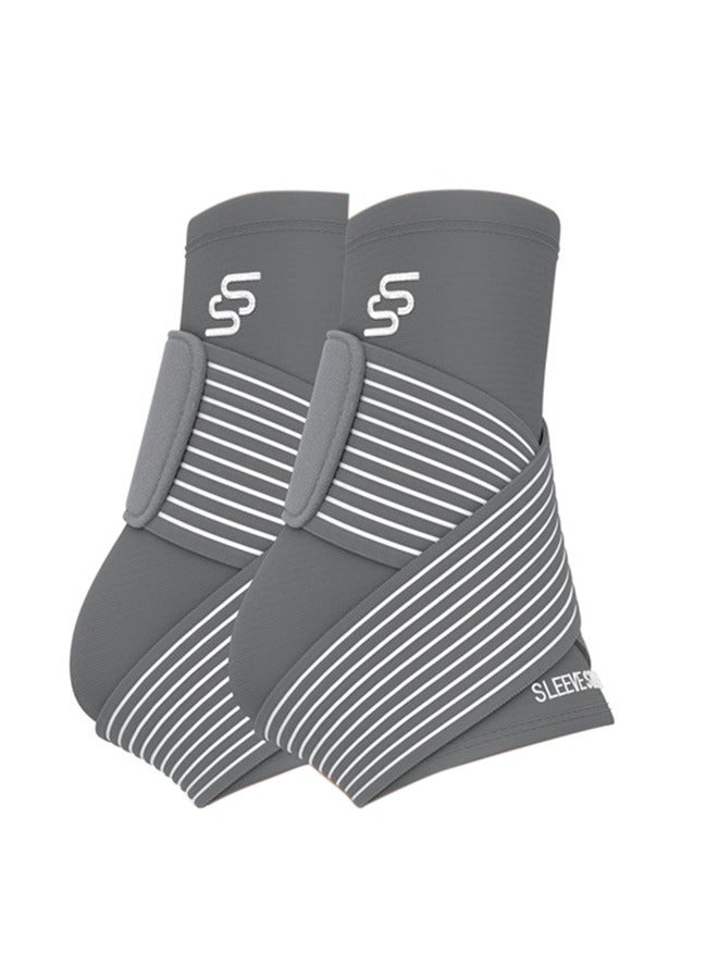 SS SLEEVE STARS Brace for Women & Men, Plantar Fasciitis Relief for Ankle Compression Sleeve With Support Strap, Tendonitis, Sprain And Heel Protector - Pair And Gray  - Image 1