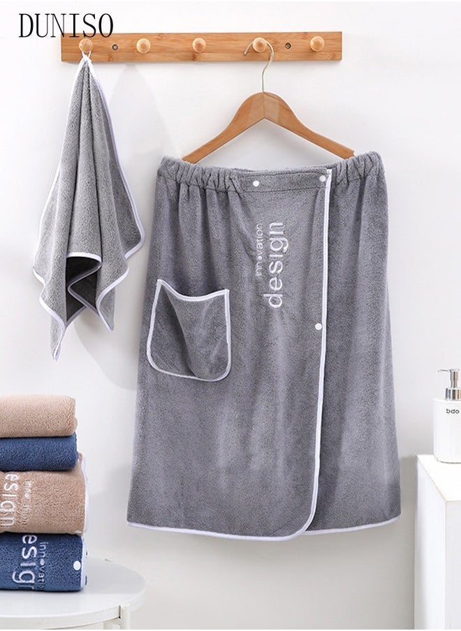 Arabest - Towel Wrap for Men, Quick Absorbent Men Bath Towel Set, Shower Towel Wrap After Bath Mens Quickly Dry Microfibre Body Towel,Bath Wrap Soft, Adjustable with Elastic Snaps and Pocket - Image 1