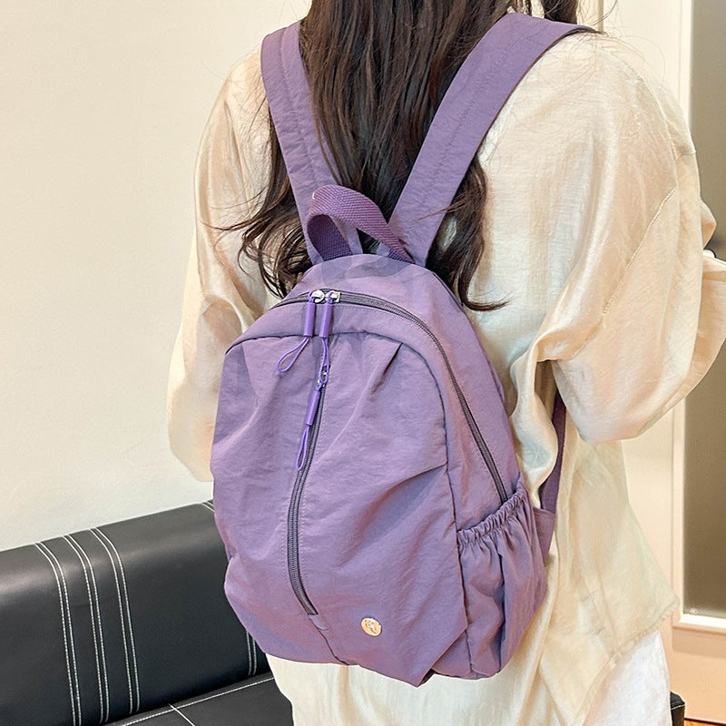 Lightweight Nylon Travel Backpack, Casual Korean Style, Pleated, Solid Color, Unisex - Image 3