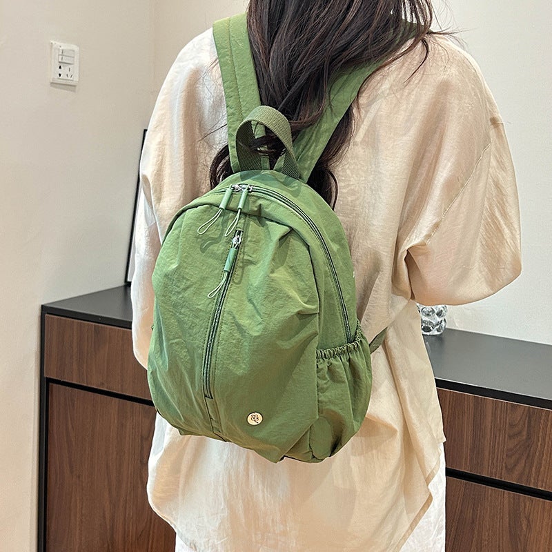 Lightweight Nylon Travel Backpack, Casual Korean Style, Pleated, Solid Color, Unisex - Image 1