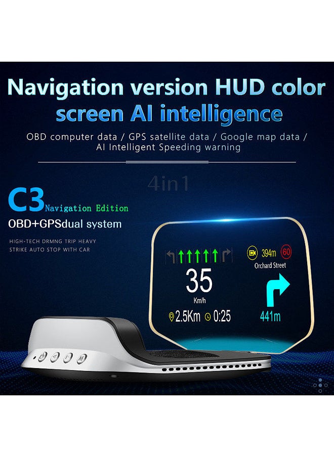 Generic - Car HUD Head Up Display Digital GPS Navigation Speedometer Projecter OBD2 GPS Dual System Display Screen with Time/Direction/Altitude/Mileage Display Speedup Test Overspeed Alarm Etc. - Image 1