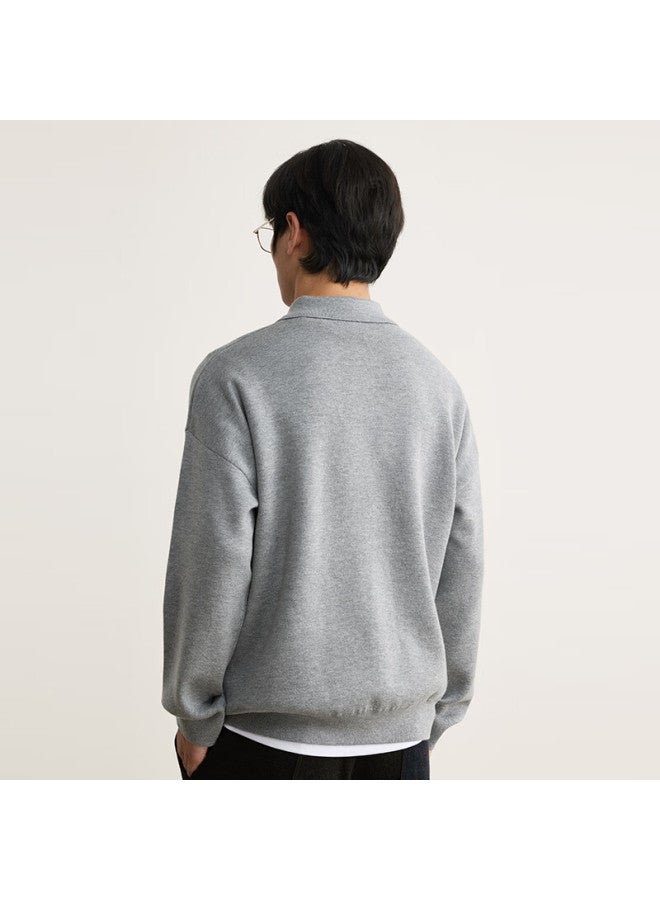 Markless Men's Casual Pullover Knit Sweater, Long Sleeve, Spread Collar, Drop Shoulder, Machine Washable Top 5703 Moon Gray 2XL - Image 2