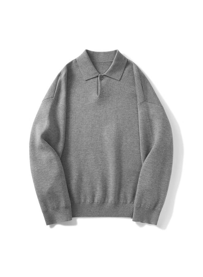 Markless Men's Casual Pullover Knit Sweater, Long Sleeve, Spread Collar, Drop Shoulder, Machine Washable Top 5703 Moon Gray 2XL - Image 3