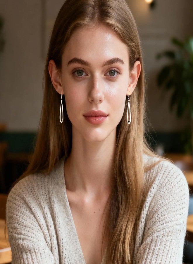 أليكس كرافت أقراط من الفضة الإسترلينية للنساء، أقراط ALEXCRAFT بتصميم دمعة متدلية، مجوهرات عصرية مضادة للحساسية، مصنوعة من الفضة الإسترلينية عيار 925، أقراط أنيقة طويلة مجوفة بتصميم دمعة متدلية. - Image 5