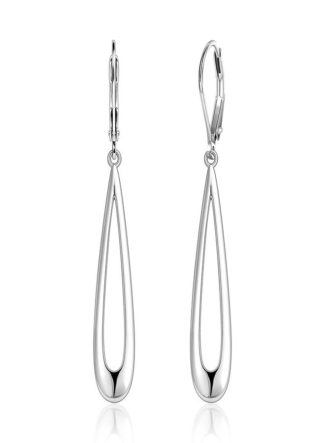 أليكس كرافت أقراط من الفضة الإسترلينية للنساء، أقراط ALEXCRAFT بتصميم دمعة متدلية، مجوهرات عصرية مضادة للحساسية، مصنوعة من الفضة الإسترلينية عيار 925، أقراط أنيقة طويلة مجوفة بتصميم دمعة متدلية. - Image 2