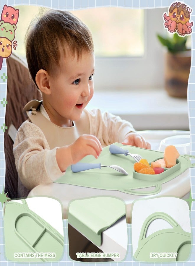 Domensi 2 Pack Silicone Suction Placemat with Teething Edge Bumper/spill for Baby Toddlers Kids with Storage Bag, Non-slip Dinning Table Mat, Dishwasher Safe for Table (Blue Green) - Image 5