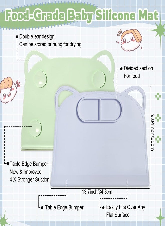 Domensi 2 Pack Silicone Suction Placemat with Teething Edge Bumper/spill for Baby Toddlers Kids with Storage Bag, Non-slip Dinning Table Mat, Dishwasher Safe for Table (Blue Green) - Image 2