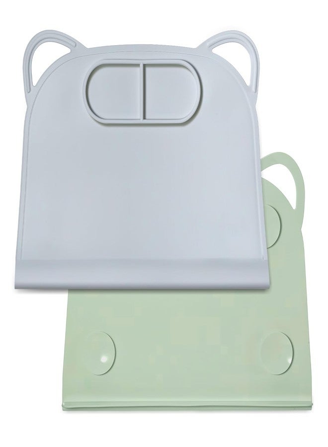 Domensi 2 Pack Silicone Suction Placemat with Teething Edge Bumper/spill for Baby Toddlers Kids with Storage Bag, Non-slip Dinning Table Mat, Dishwasher Safe for Table (Blue Green) - Image 1