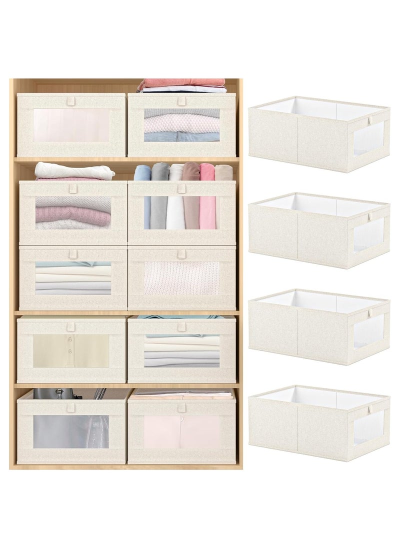 Hihonor 4 Pack Linen Closet Organizers and Storage Bins, Foldable Storage Containers with Clear Window, Large Storage Boxes Baskets for Organizing Clothing, Jeans, Toys, Books, Shelves, Closet, Wardrobe  - Image 1
