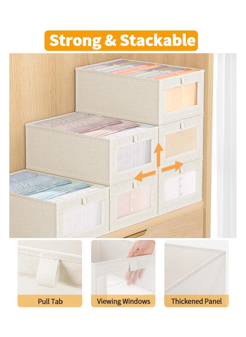 Hihonor 4 Pack Linen Closet Organizers and Storage Bins, Foldable Storage Containers with Clear Window, Large Storage Boxes Baskets for Organizing Clothing, Jeans, Toys, Books, Shelves, Closet, Wardrobe  - Image 3