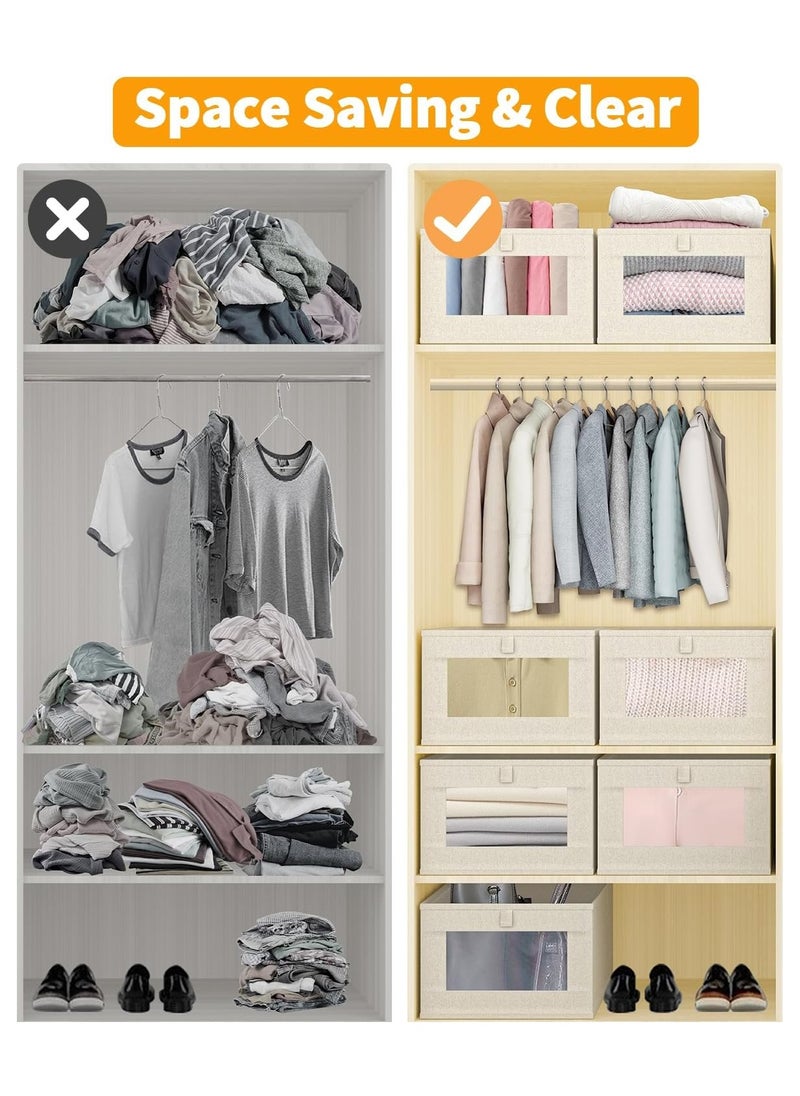 Hihonor 4 Pack Linen Closet Organizers and Storage Bins, Foldable Storage Containers with Clear Window, Large Storage Boxes Baskets for Organizing Clothing, Jeans, Toys, Books, Shelves, Closet, Wardrobe  - Image 5