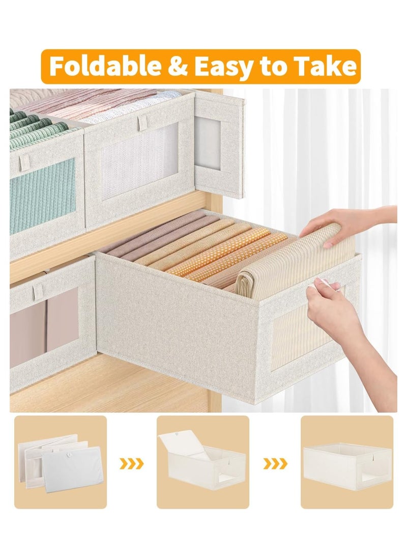 Hihonor 4 Pack Linen Closet Organizers and Storage Bins, Foldable Storage Containers with Clear Window, Large Storage Boxes Baskets for Organizing Clothing, Jeans, Toys, Books, Shelves, Closet, Wardrobe  - Image 4