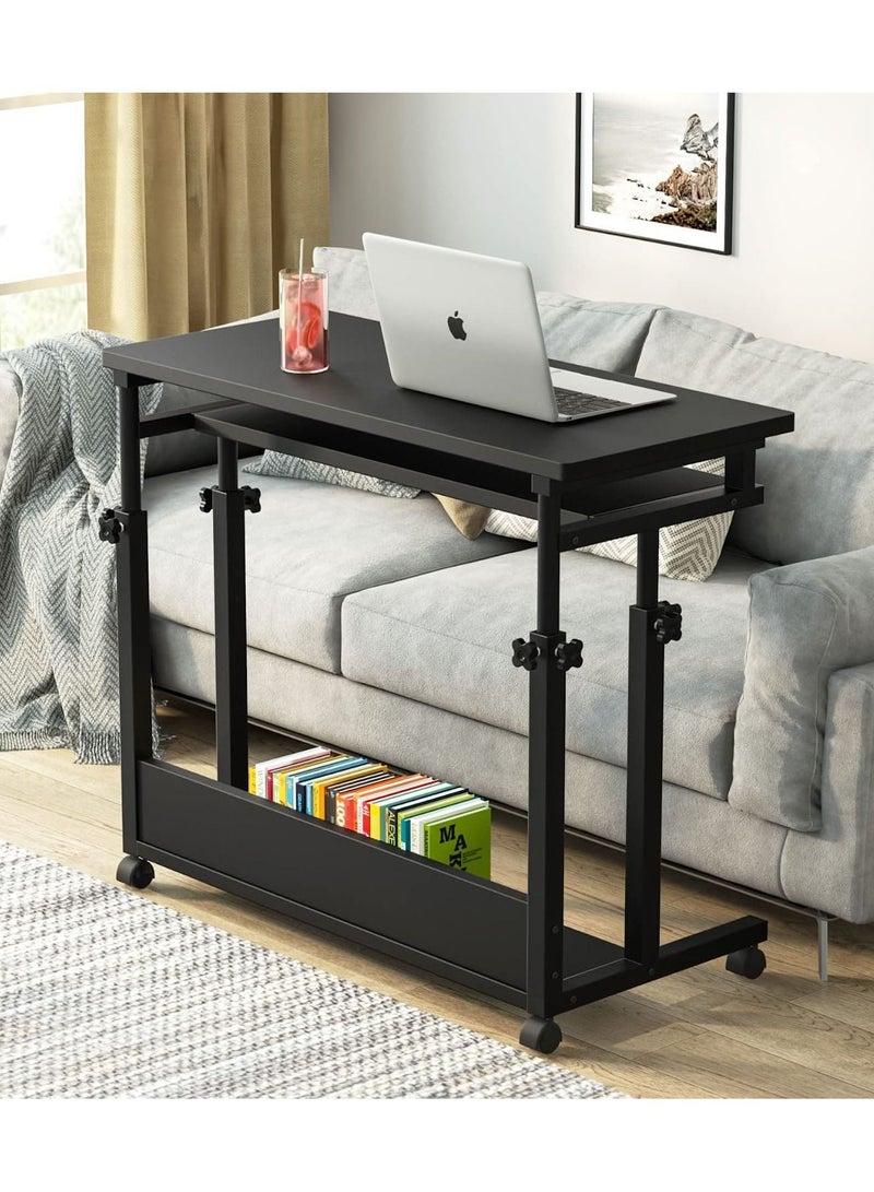 طاولة سرير المستشفى لأجهزة الكمبيوتر، طاولة قابلة للتعديل في الارتفاع فوق السرير، عربة لابتوب، طاولة طعام، طاولة طبية متحركة، بجانب السرير مع عجلات للاستخدام المنزلي - Image 1