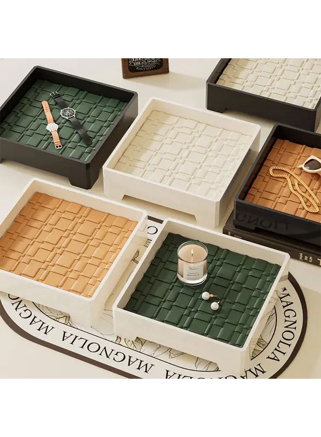 Square Key Holder Tray With Storage Shelf Milk White Orange - Image 1