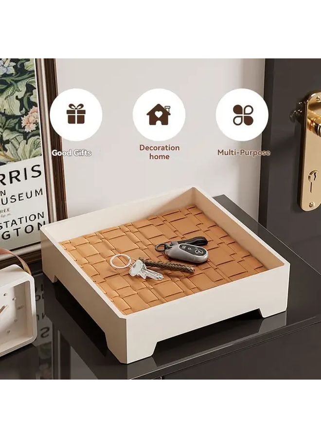 Square Key Holder Tray With Storage Shelf Milk White Orange - Image 5