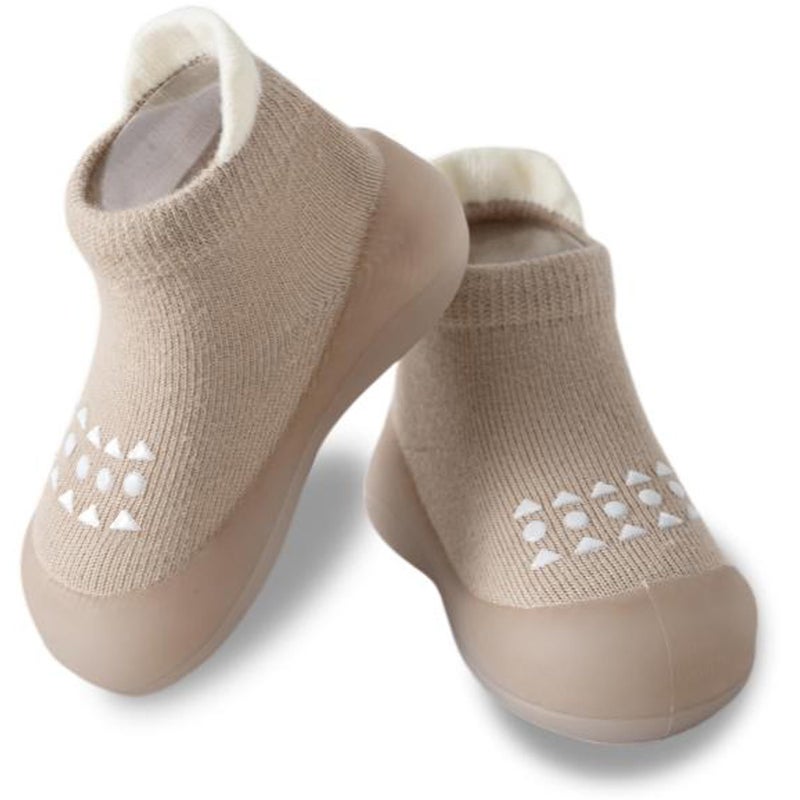 Hstyle Baby Sock Shoes Toddler Walking Shoes Infant Non-Slip Slippers Soft Rubber Sole Sneakers for Baby Boys Girls 2-3 years Brown - Image 1