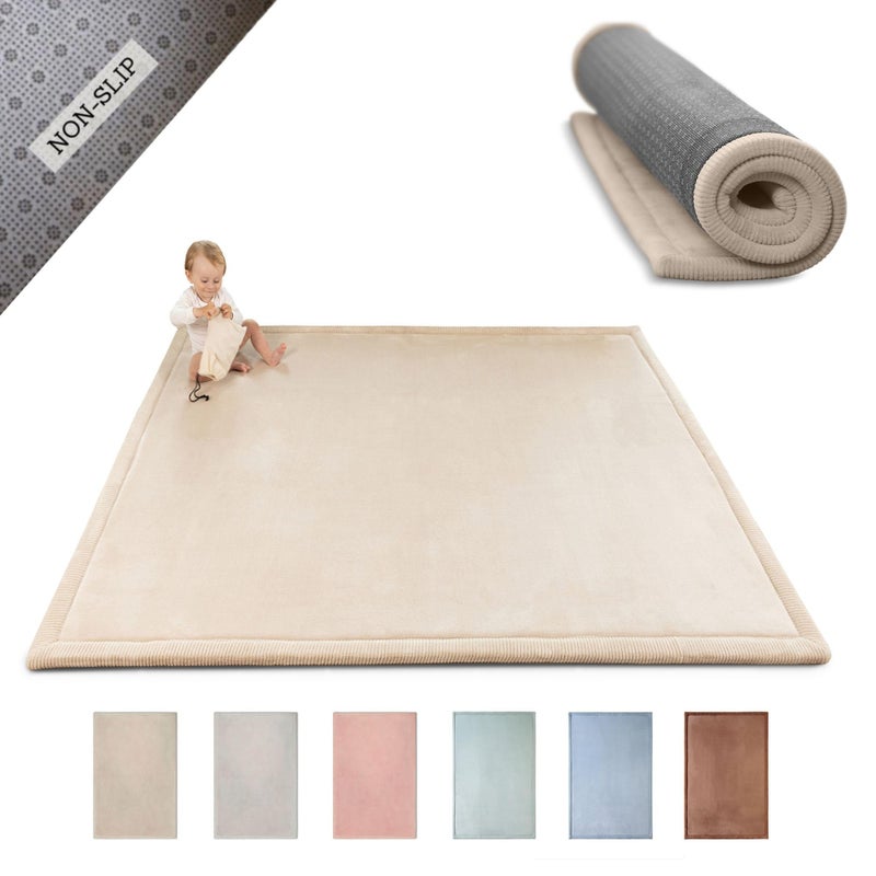 Hakuna Matte Biege Coral Velvet Baby Play Blanket 200 x 150 x 2 cm, High Density Memory Foam Blanket – Non-Slip Mat for Crawling and Play – OEKO-TEX 100 Certification - Image 1