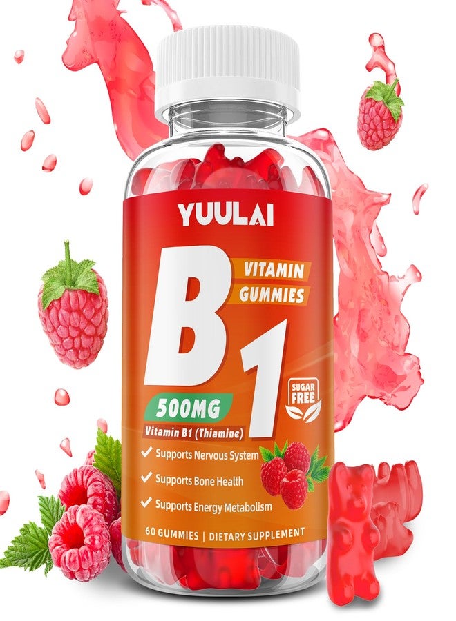 YUULAI Vitamin B1 Gummies 500mg for Adults & Kids, Thiamine B1 Supplement with Magnesium, Vitamin B1 Supplement for Nervous System Supports & Boost Energy, Raspberry Flavor, 60 Count - Image 1