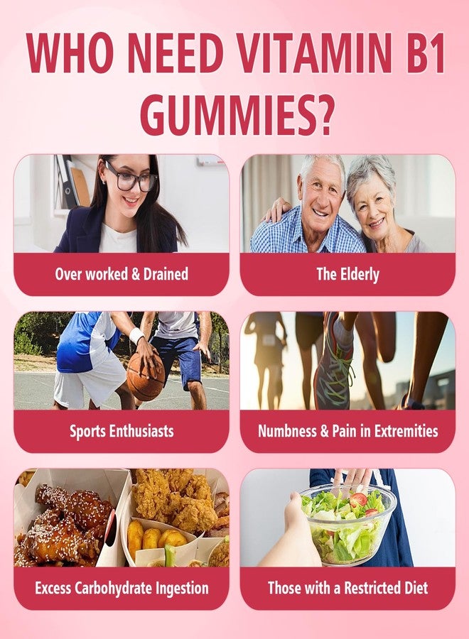 YUULAI Vitamin B1 Gummies 500mg for Adults & Kids, Thiamine B1 Supplement with Magnesium, Vitamin B1 Supplement for Nervous System Supports & Boost Energy, Raspberry Flavor, 60 Count - Image 3