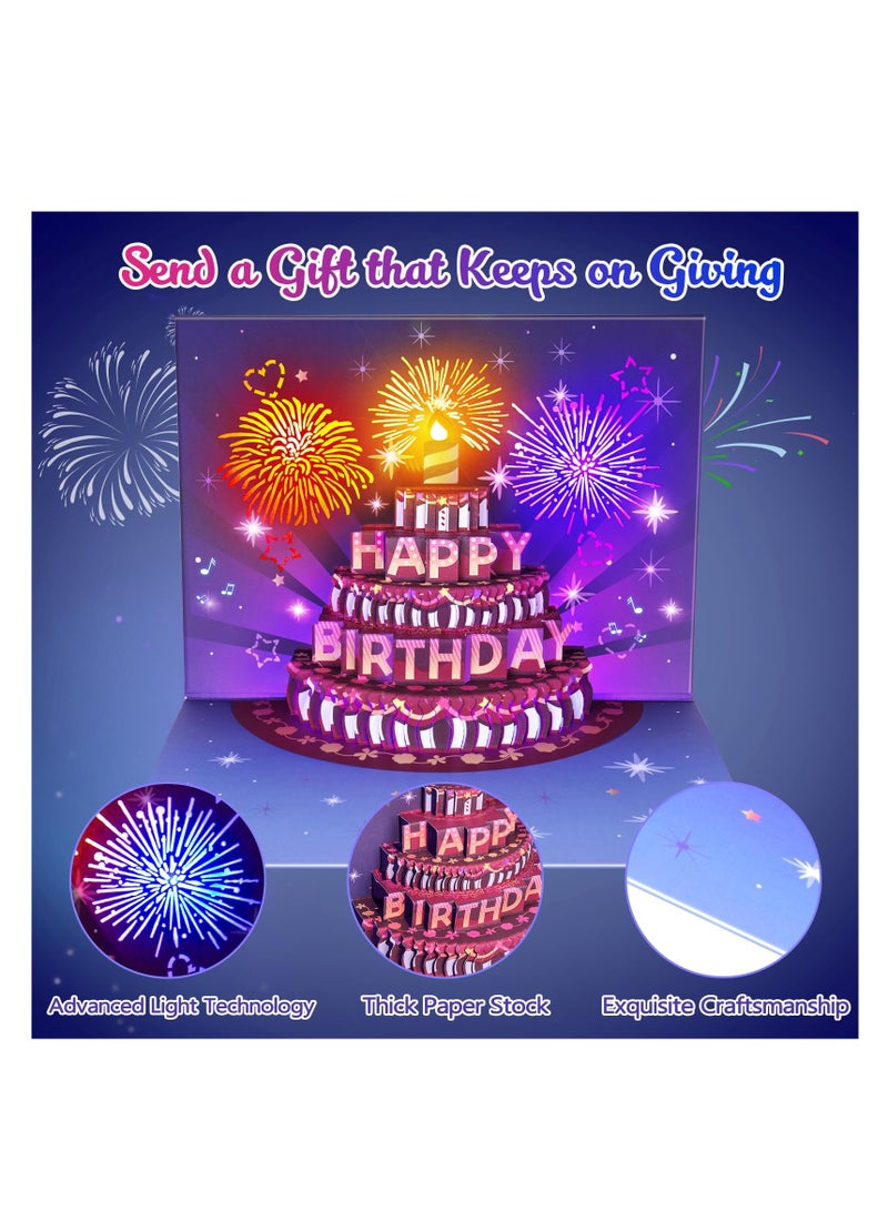 SOLARAE 3D Pop-Up Happy Birthday Card with Light & Sound, Fireworks Show - Premium Greeting Card for Men, Women, Kids, Husband, Wife - Perfect for Personalization with Envelopes Included. - Image 4