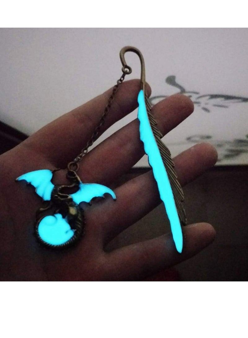 Vintage Feather Metal Bookmark, Unique Glow in The Dark Bookmark Gift for Men Women - Image 1