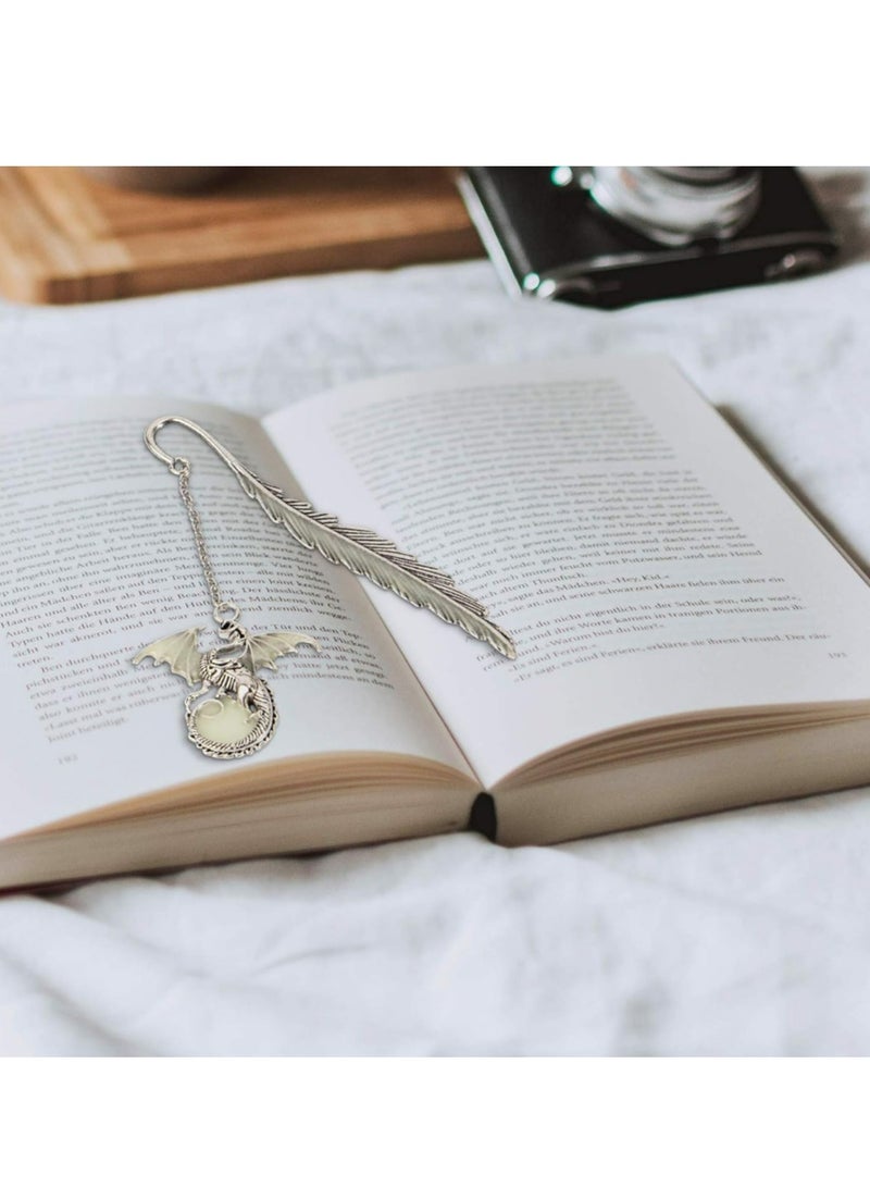 Vintage Feather Metal Bookmark, Unique Glow in The Dark Bookmark Gift for Men Women - Image 4