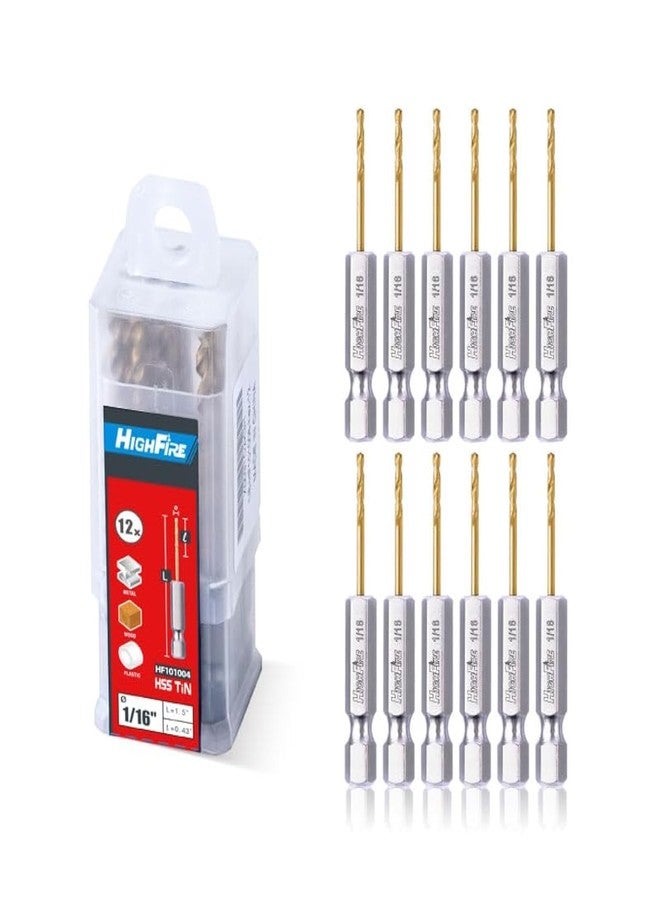 HIGHFIRE1/16" Hex Shank Drill Bits, High Speed Steel Titanium Drill Bit Set for Steel, Quick Change Small Drill Bits for Metal (Pack of 12 Identical Pcs) - Image 1