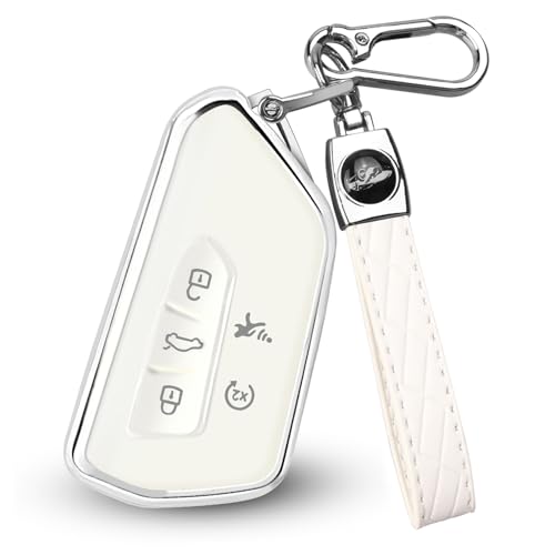 FT FUNTOR Key Fob Cover for VolkswagenSoft TPU Full Protection Case Compatibale With VW Golf GTI Atlas Skoda Octavia ID3 ID4 MK8 White 5 Buttons - Image 1