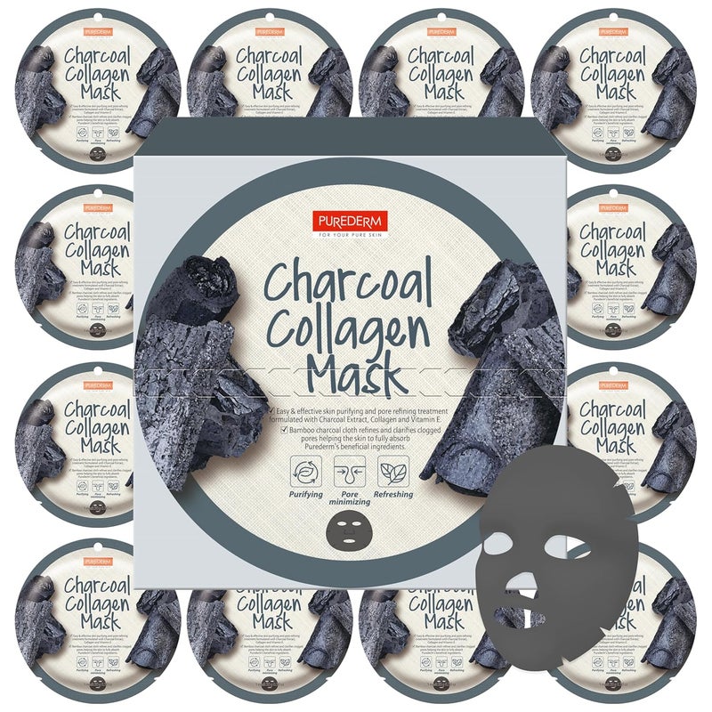 Purederm P/D Charcoal Collagen facial Mask(Circle) 12pack
