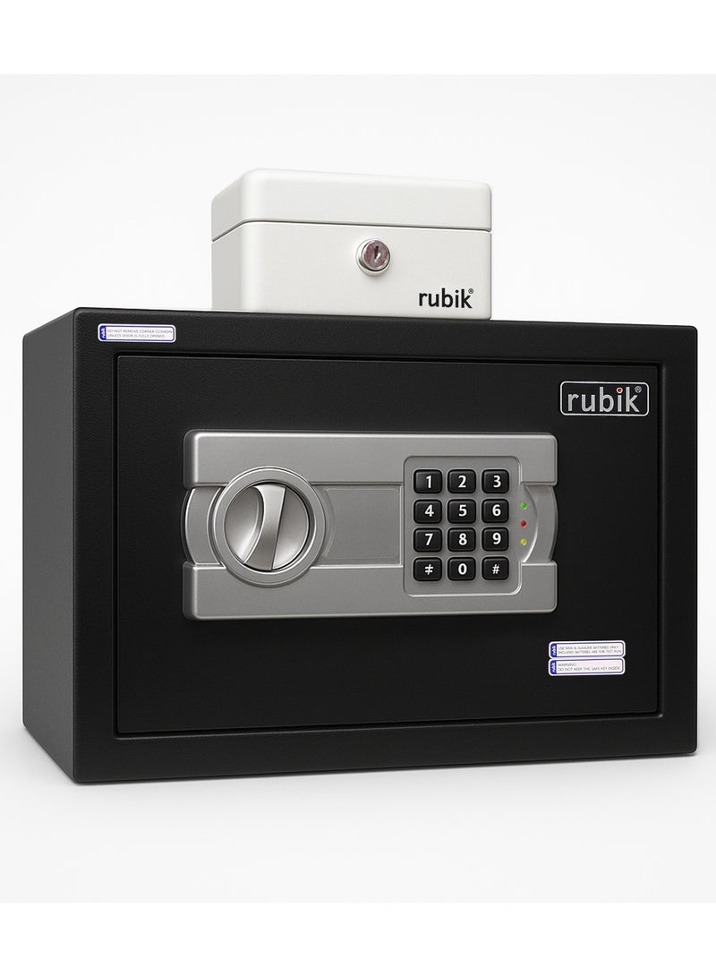 Rubik 2pcs A4 Documents Size Safe Box Digital Keypad and Key Lock + Cash Box, Security Locker Protect Cash Jewelry Passports for Home Office 6Kg (Size 25x35x25cm) Black/White  - Image 1