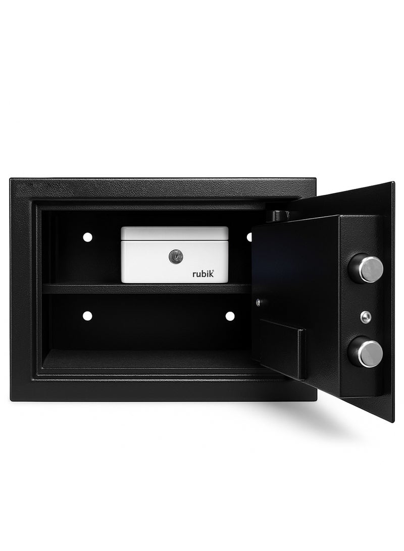 Rubik 2pcs A4 Documents Size Safe Box Digital Keypad and Key Lock + Cash Box, Security Locker Protect Cash Jewelry Passports for Home Office 6Kg (Size 25x35x25cm) Black/White  - Image 2