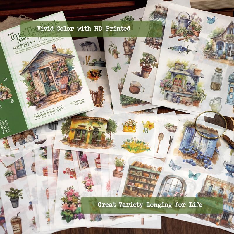 Dwpetzo Garden Journal Stickers for Junk Journal Supplies, 50 Sheets Precut Watercolor Washi Sticker Book for Journaling, Scrapbooking, Bujo, Card Making, Art Crafts, Adults - Image 3