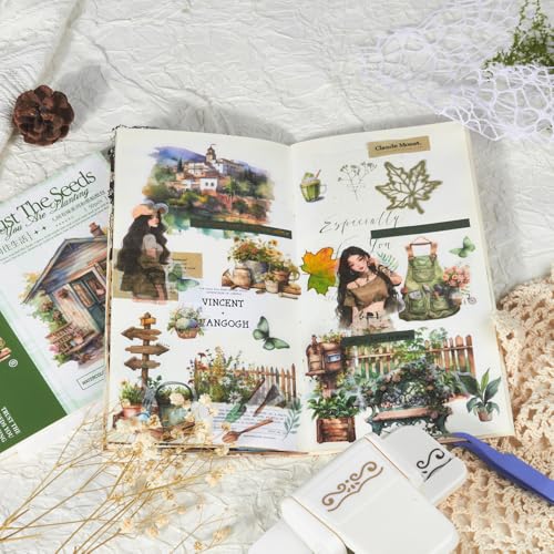 Dwpetzo Garden Journal Stickers for Junk Journal Supplies, 50 Sheets Precut Watercolor Washi Sticker Book for Journaling, Scrapbooking, Bujo, Card Making, Art Crafts, Adults - Image 4