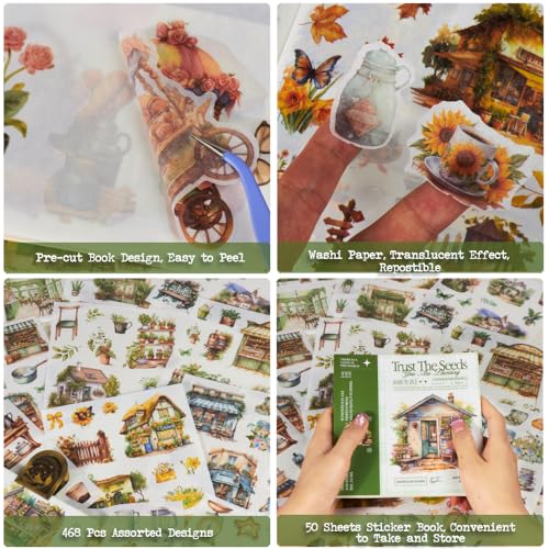 Dwpetzo Garden Journal Stickers for Junk Journal Supplies, 50 Sheets Precut Watercolor Washi Sticker Book for Journaling, Scrapbooking, Bujo, Card Making, Art Crafts, Adults - Image 2