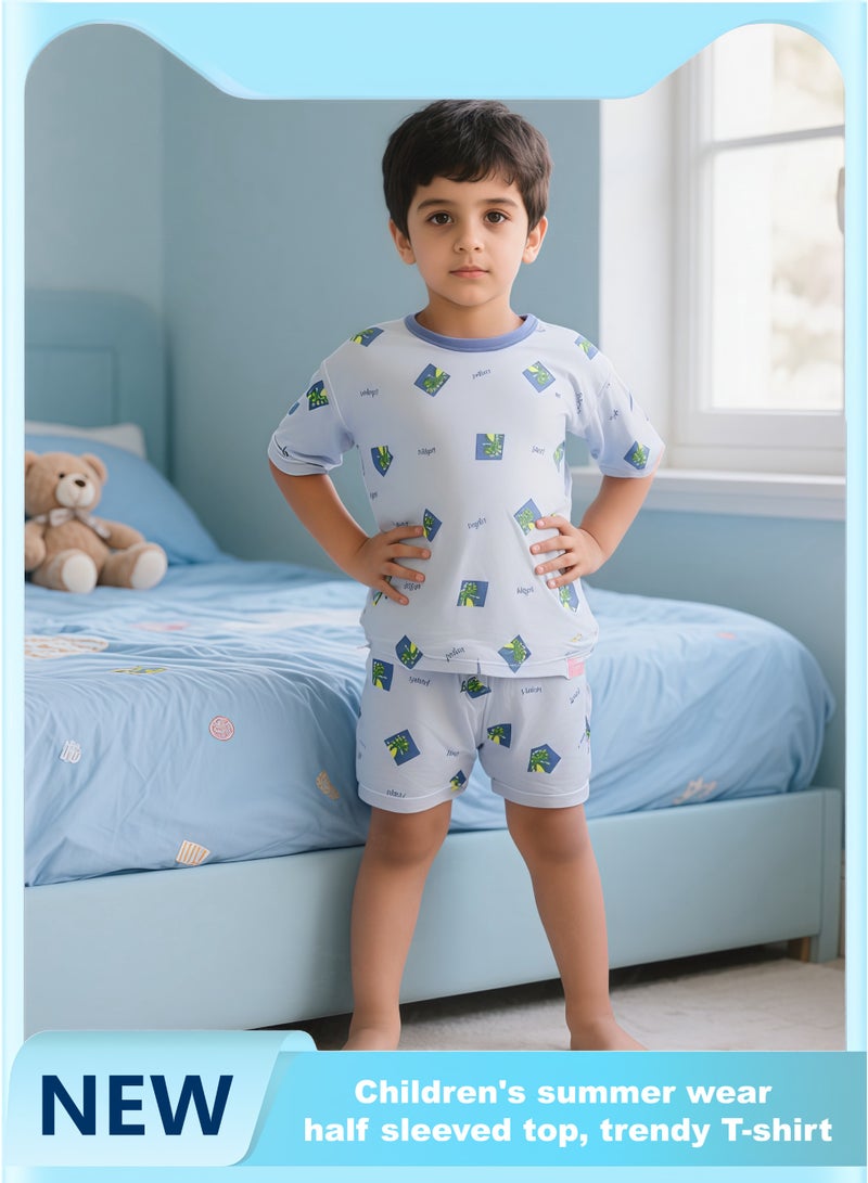 Children's home clothing sets, class A modal and pure cotton short - sleeved and short - pants pajamas and sleep pants, breathable for small, medium and large children, children's clothing - Image 1