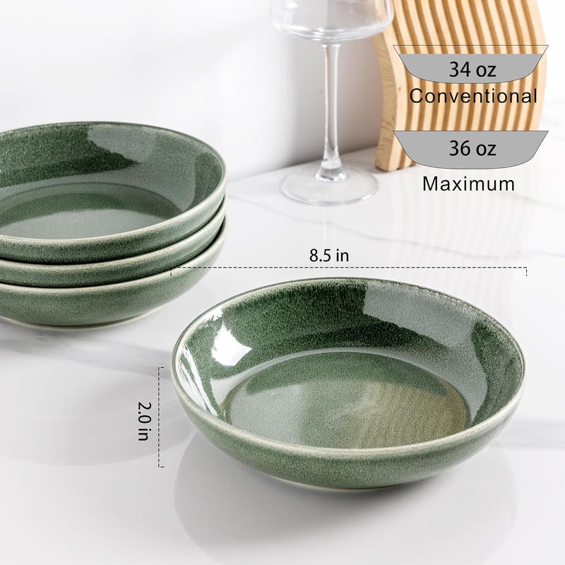 AmorArc 85 Large Ceramic Pasta Bowls Set 36oz Stoneware Bowls Set of 4 for Kitchen Reavtive Glaze BowlsMicrowave Dishwasher Safe for PastaSaladOatmeal Jade Green - Image 2