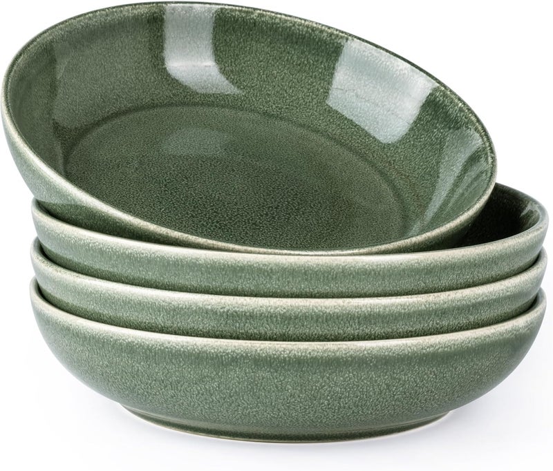 AmorArc 85 Large Ceramic Pasta Bowls Set 36oz Stoneware Bowls Set of 4 for Kitchen Reavtive Glaze BowlsMicrowave Dishwasher Safe for PastaSaladOatmeal Jade Green - Image 1