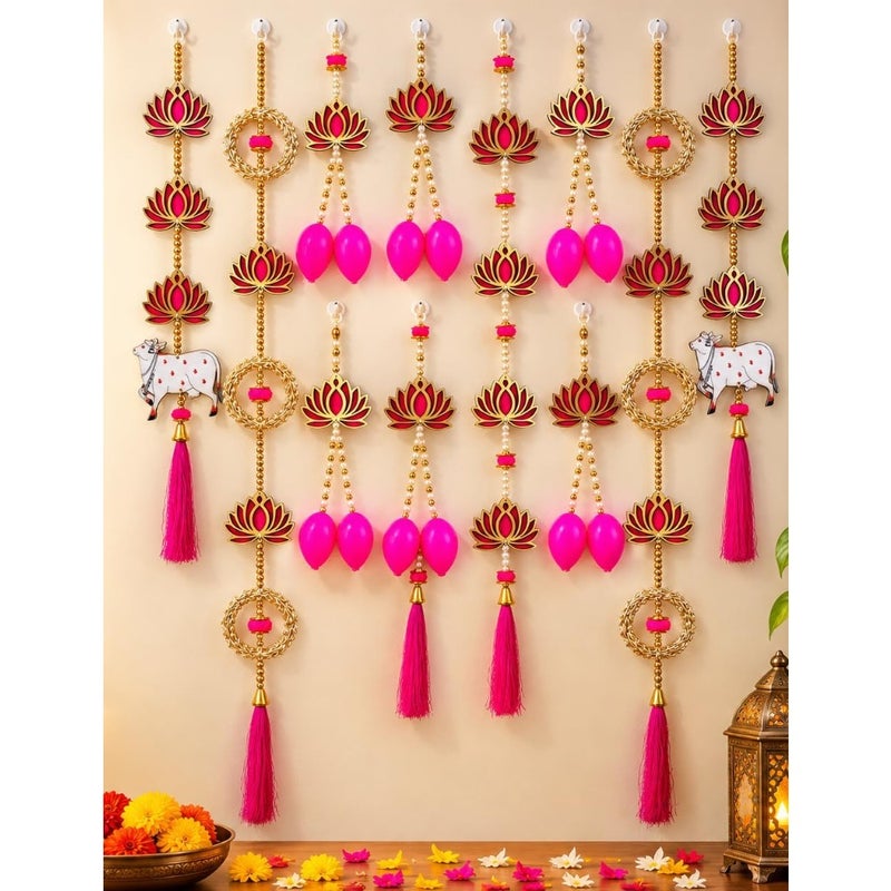 ABC Artificial Lotus Door Hanging Toran with Kamdhenu Cow and Tassels Diwali, Ganesh Chaturthi, Navratri, Wedding Decoration Pack of 1 - Image 1