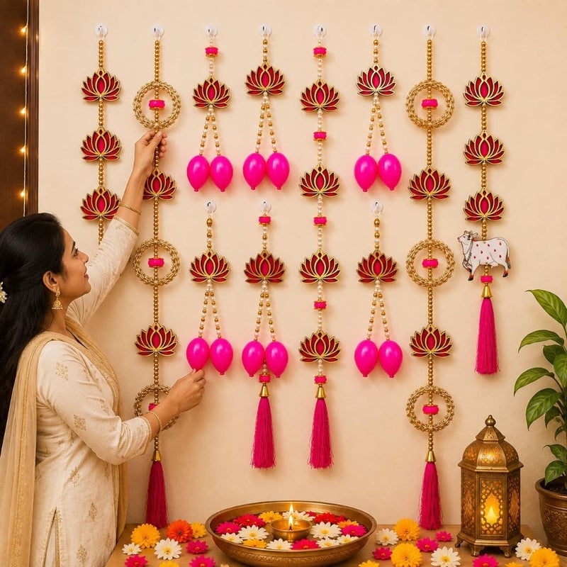ABC Artificial Lotus Door Hanging Toran with Kamdhenu Cow and Tassels Diwali, Ganesh Chaturthi, Navratri, Wedding Decoration Pack of 1 - Image 4