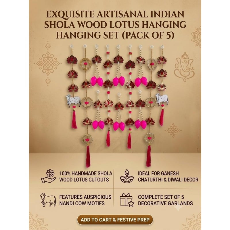 ABC Artificial Lotus Door Hanging Toran with Kamdhenu Cow and Tassels Diwali, Ganesh Chaturthi, Navratri, Wedding Decoration Pack of 1 - Image 3