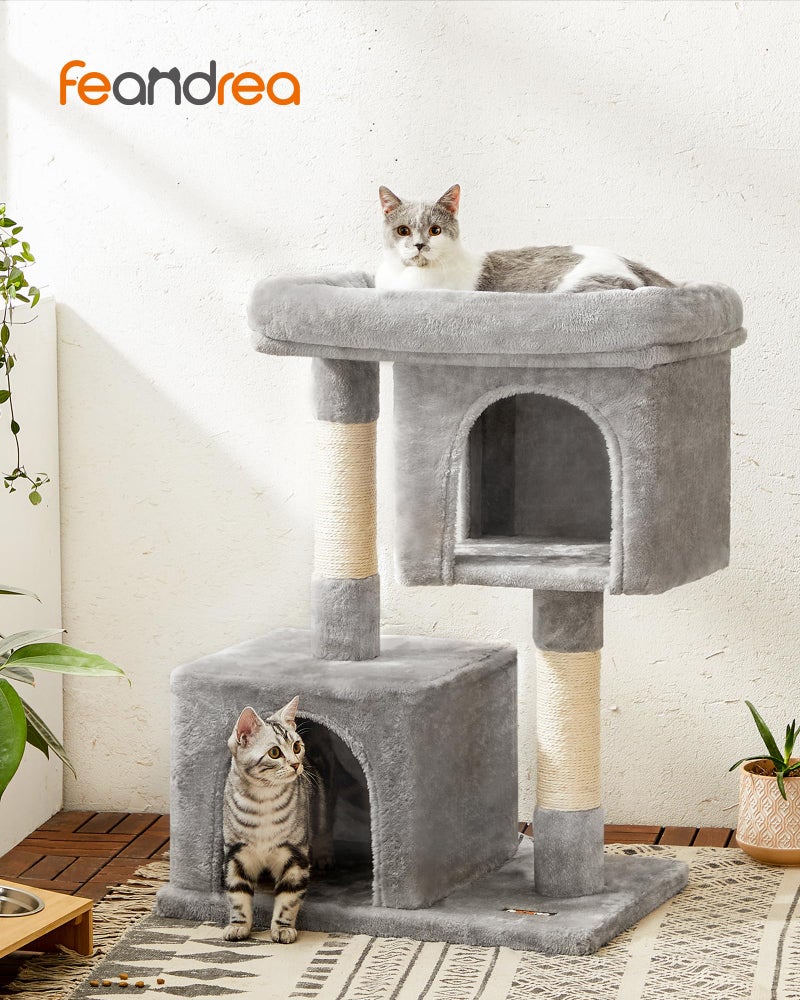 Feandrea Cat Tree, 33.1-Inch Cat Tower, Plush Condo for Large Cats up to 16 lb, Large Perch, 2 Caves, Scratching Post, Light Gray UPCT61W - Image 2